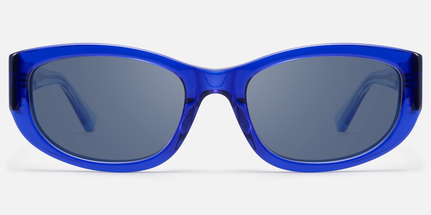 Bubble - Clear Navy Blue Tint Rectangle Shades by Vooglam - Angle View