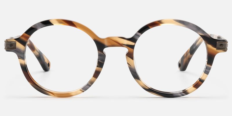 Lennon - Dark Brass Khaki Marbled Round Frames | Vooglam