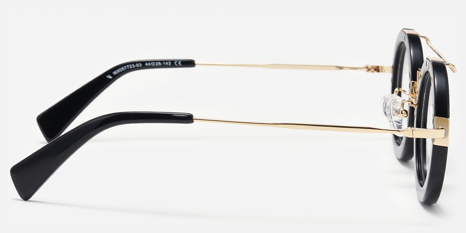 Perkins - Bold Round Black & Gold Retro Glasses product detail 3