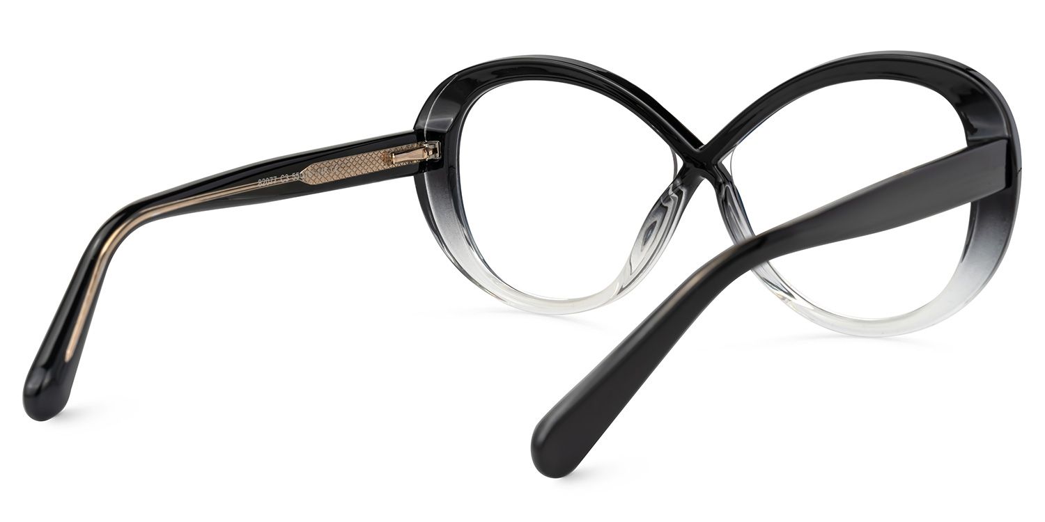 Serena - Oval Black/Crystal Eyeglasses by Vooglam - Side View