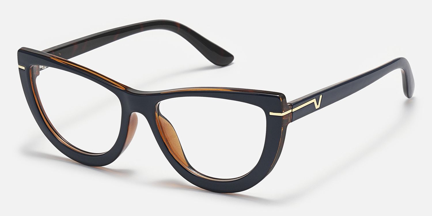 Rhea - Dark Blue Frame Glasses Tortoise Details | Vooglam Front View