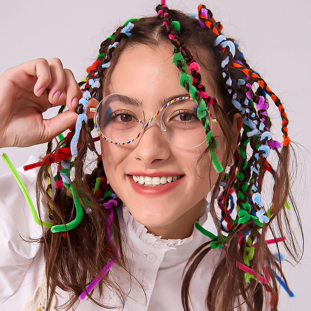 Manley - Stylish Round Multicolor Semi-Rim Glasses by Vooglam - On Model