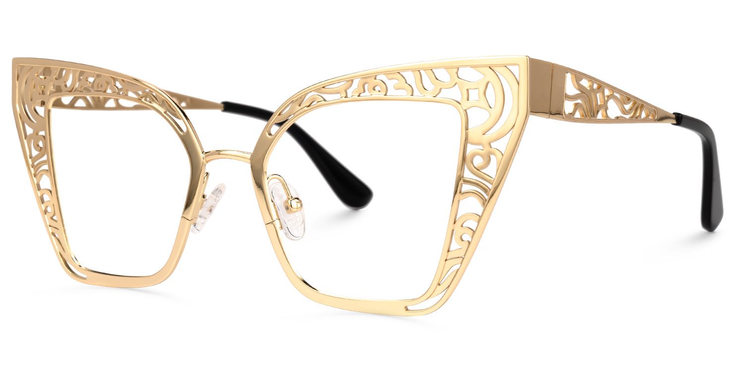 Agalia - Cat Eye Gold Eyeglasses | Vooglam Front View
