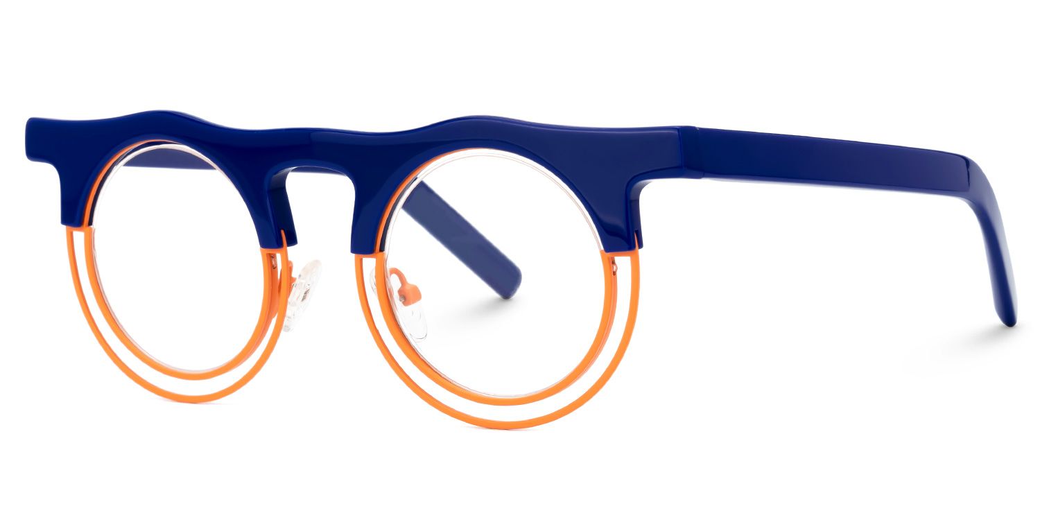 Farthing - Round Blue Eyeglasses by Vooglam - Front View