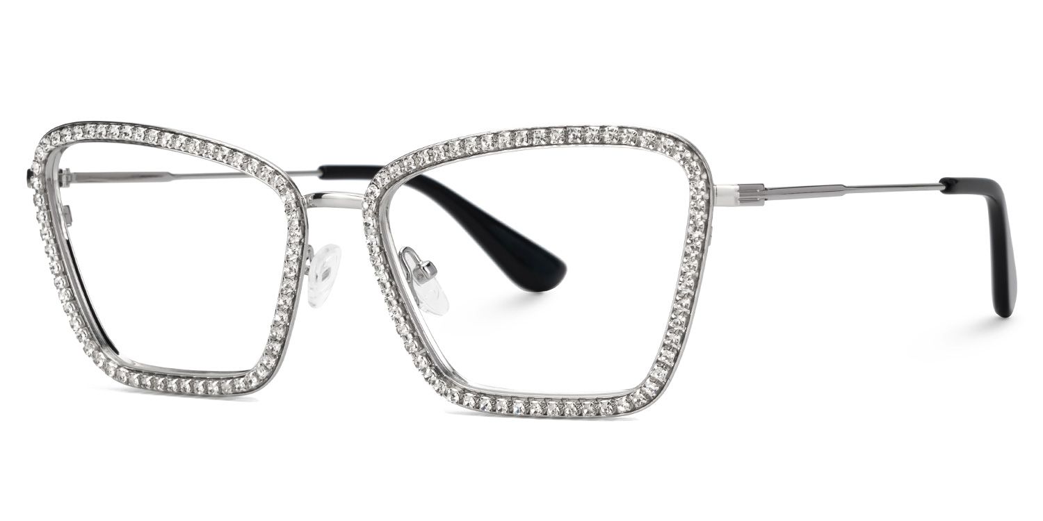 Feodora - Rectangle Silver Eyeglasses | Vooglam Front View