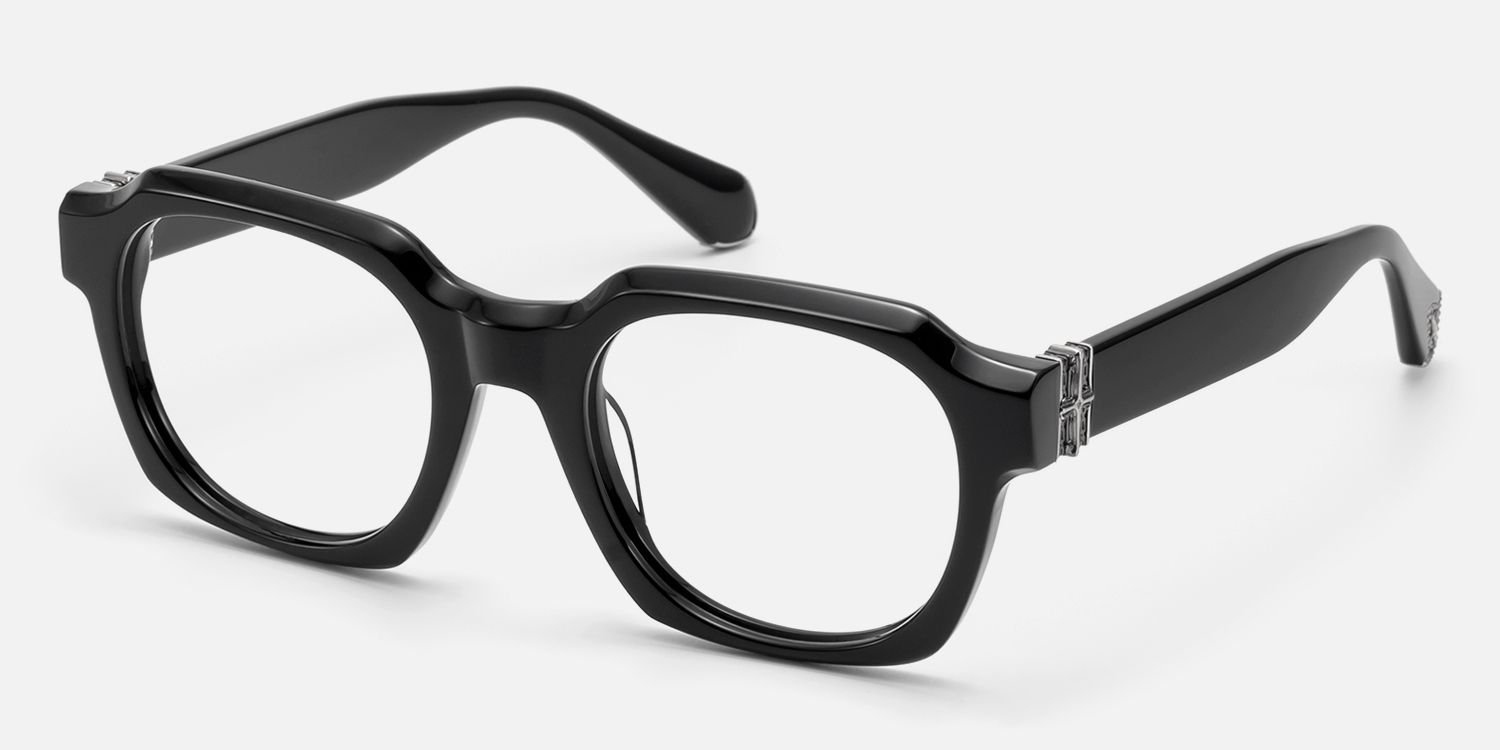 Vernon - Glossy Black Gothic Hexagon Glasses | Vooglam Front View