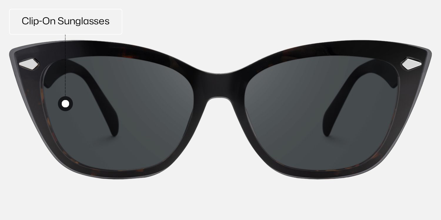 Fineen - Cat Eye Tortoise Clip-on Sunglasses | Vooglam Side View