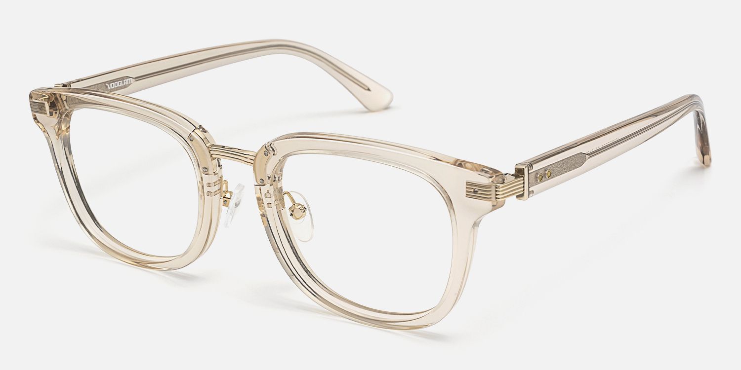 Silenzio - Square Champagne Eyeglasses | Vooglam Front View