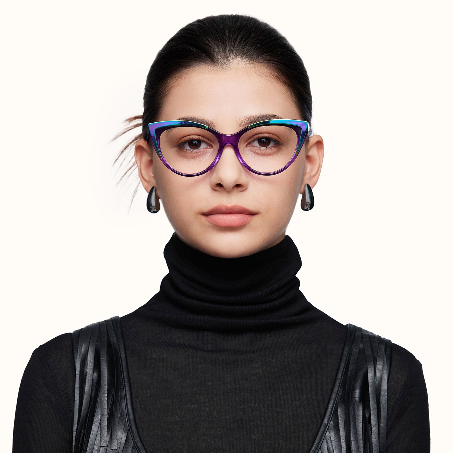 model wearing Langley - Cat Eye Purple Eyeglasses 1