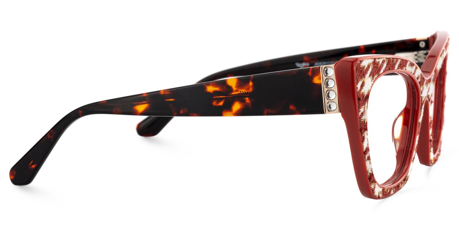Tanna - Classic Houndstooth Pattern Red Glasses | Vooglam 4
