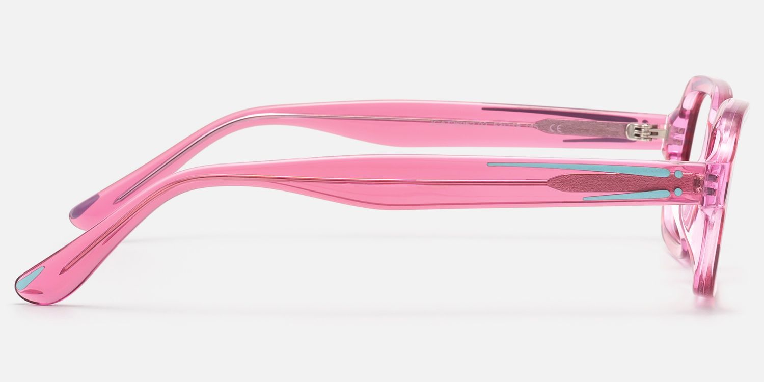 Pixel - Clear Pink Comic Narrow Rectangle Glasses by Vooglam - Side View