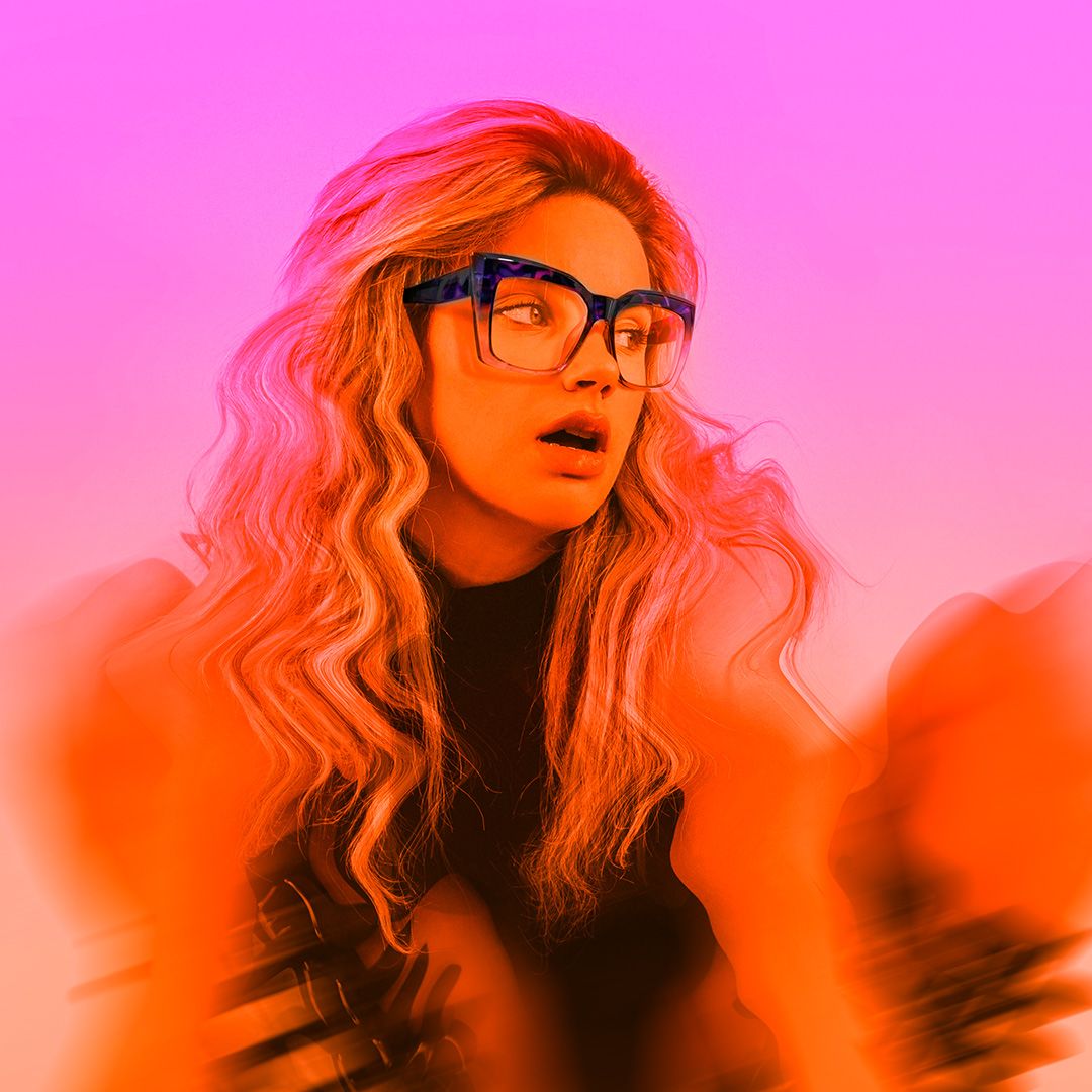Reina - Bold Purple Ombre Floral Frame Eyeglasses by Vooglam - On Model