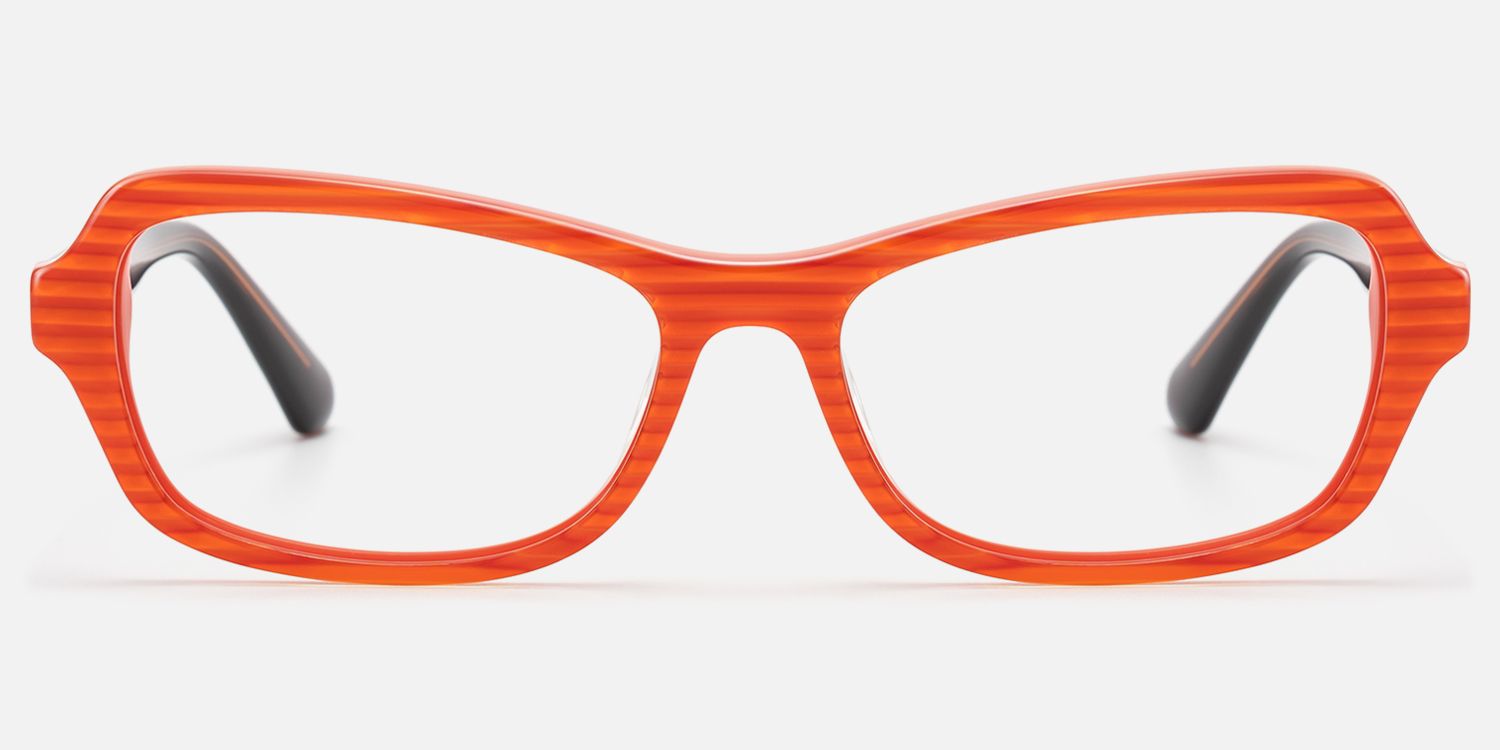 Pop - Bright Orange Striped Bug Eye Glasses by Vooglam - Angle View