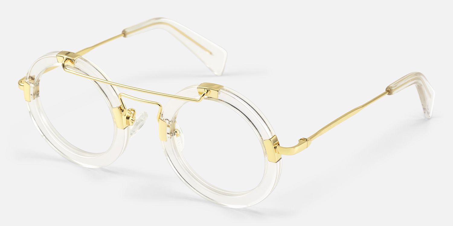 Perkins - Clear Round Retro Aviator Frame Glasses | Vooglam Front View