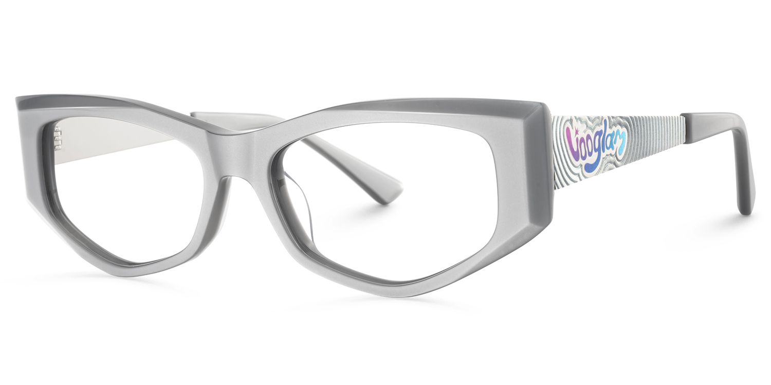 Tahiya - Geometric Grey Eyeglasses | Vooglam Front View