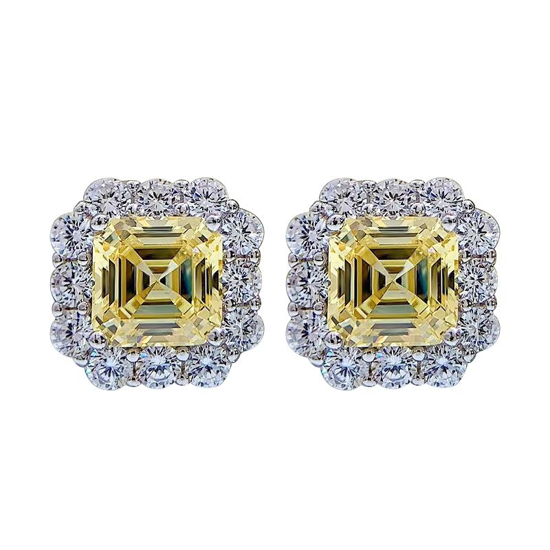 Glamorous Fancy Yellow Square Pierced Earrings by Vooglam - Front View