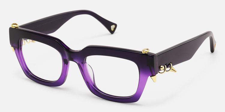 Sabrina - Clear Purple Rectangle Glasses with Spikes|Vooglam