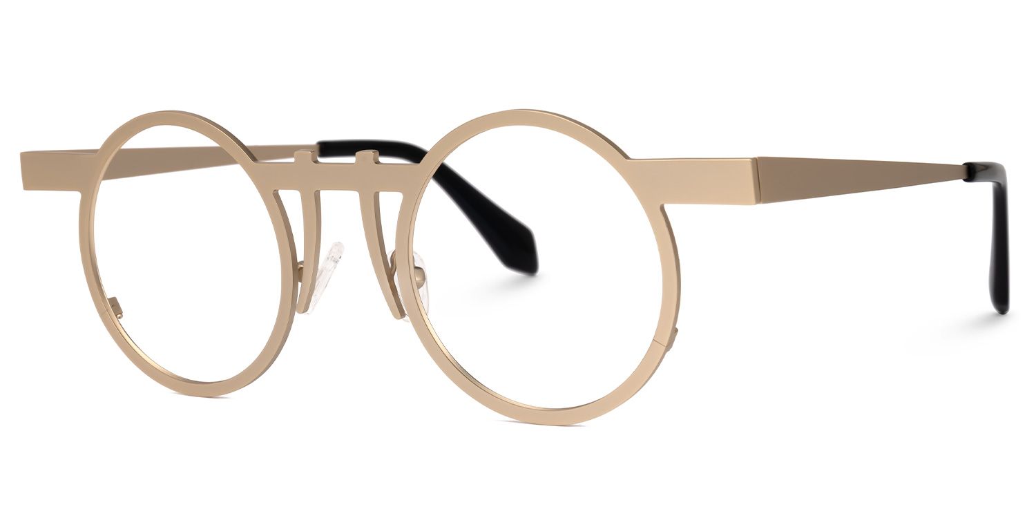 Adkins - Round Gold Eyeglasses | Vooglam Front View