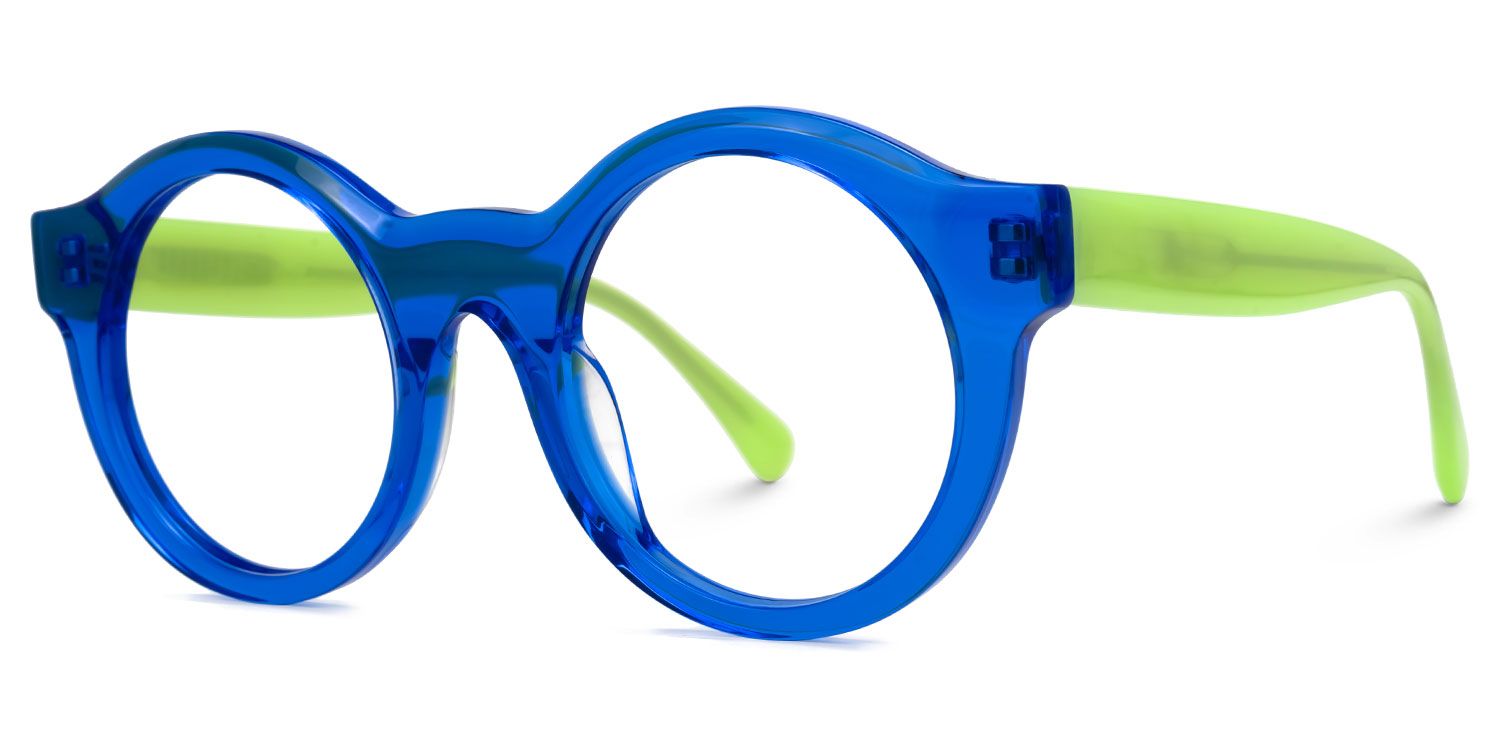 Elefteria - Round Blue Eyeglasses by Vooglam - Front View