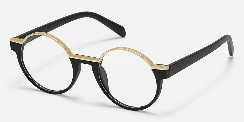 Latina - Retro Round Black & Gold Glasses
