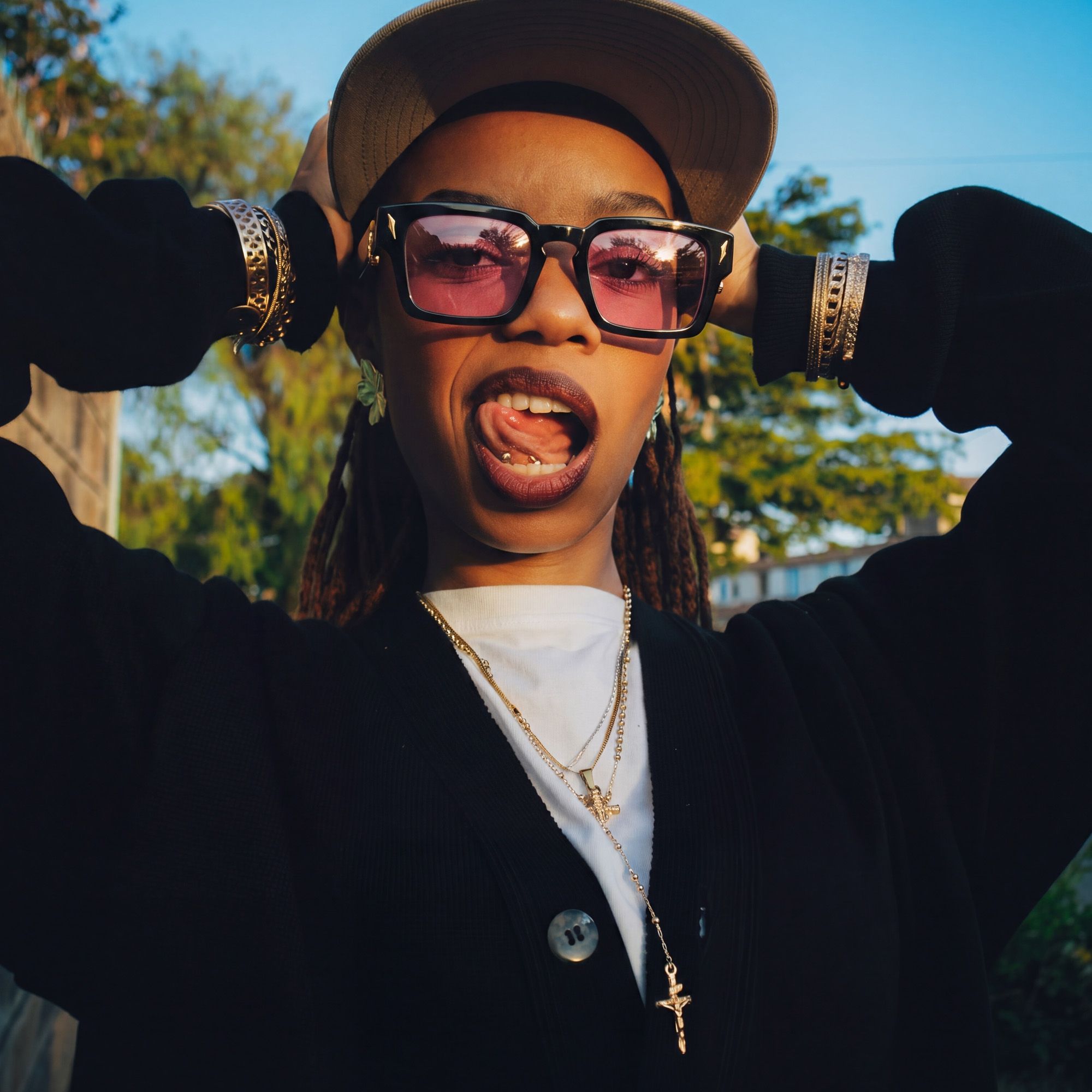 Explore the design story of Stiletto - Pink Tinted Black Sword Sunglasses | Vooglam