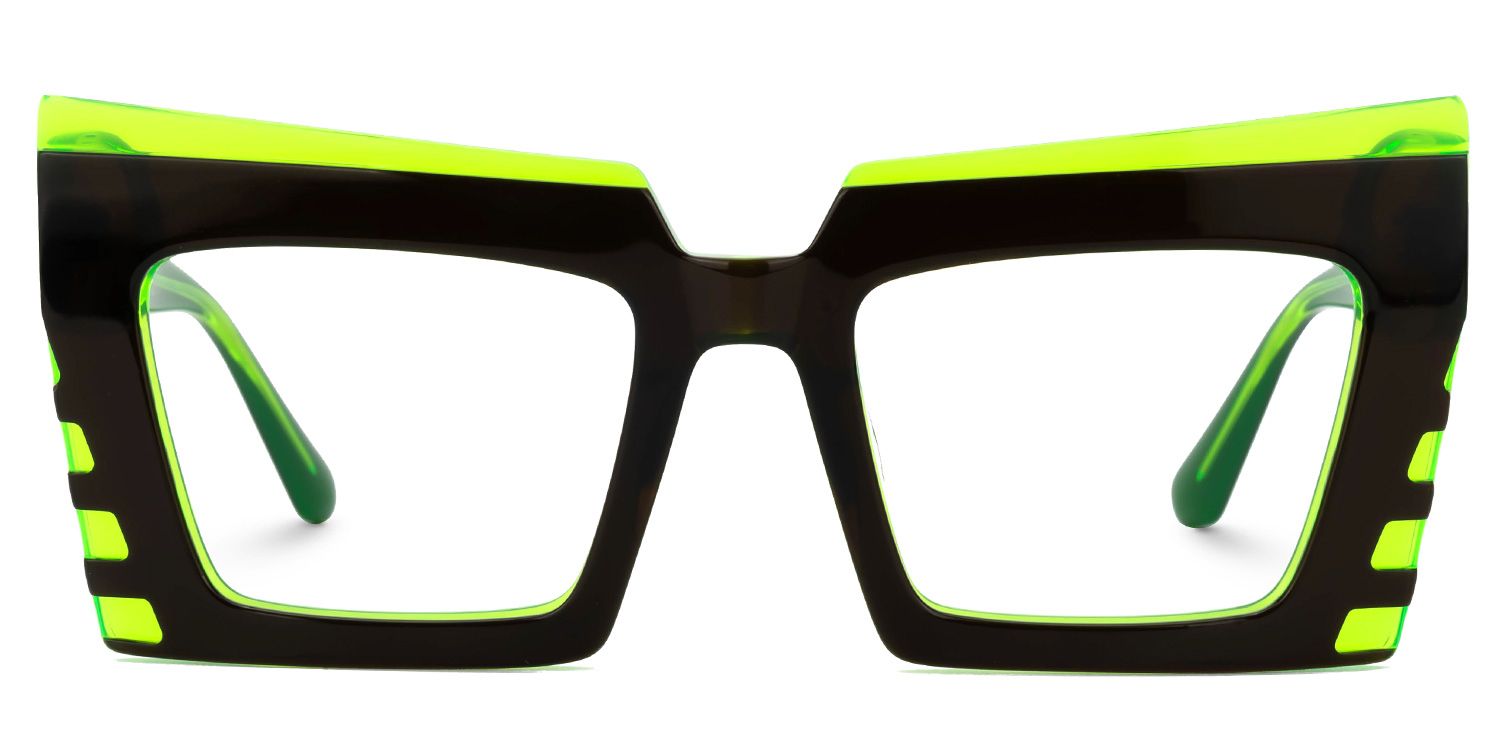 Faylinn - Rectangle Green/Black Eyeglasses by Vooglam - Angle View