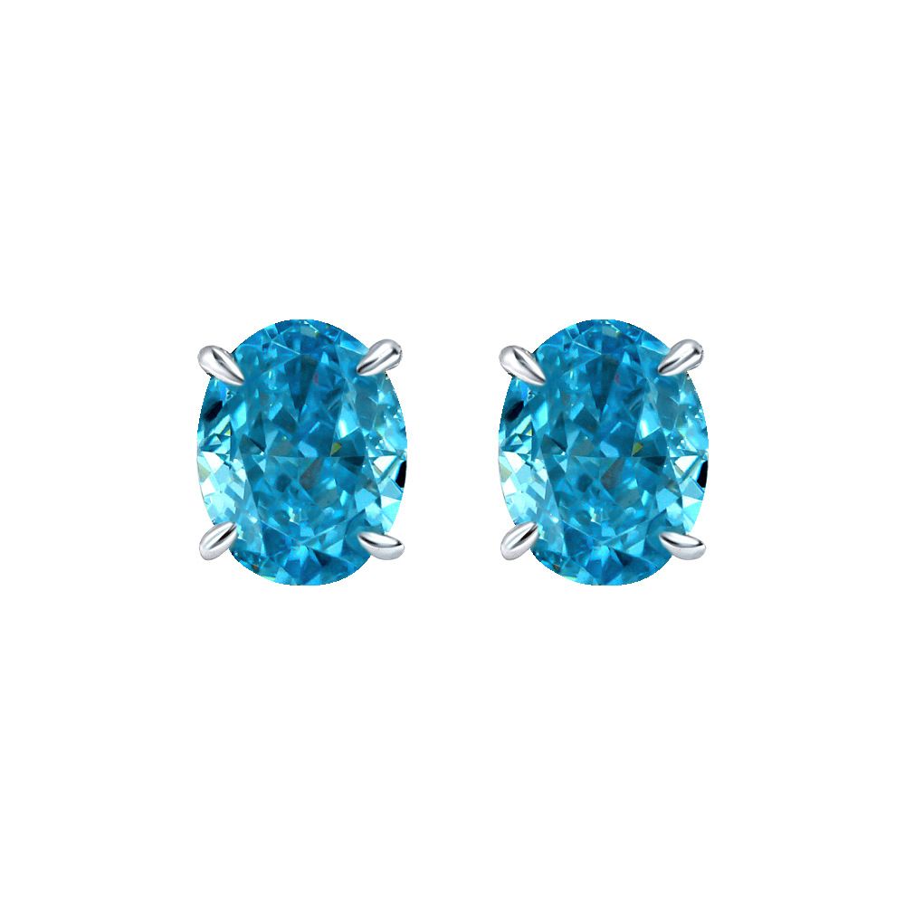 Simple Sapphire Blue Oval Pierced Earrings | Vooglam Front View