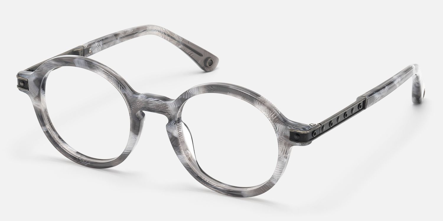 Lennon - Antique Silver Gray Pattern Circle Frame | Vooglam Front View