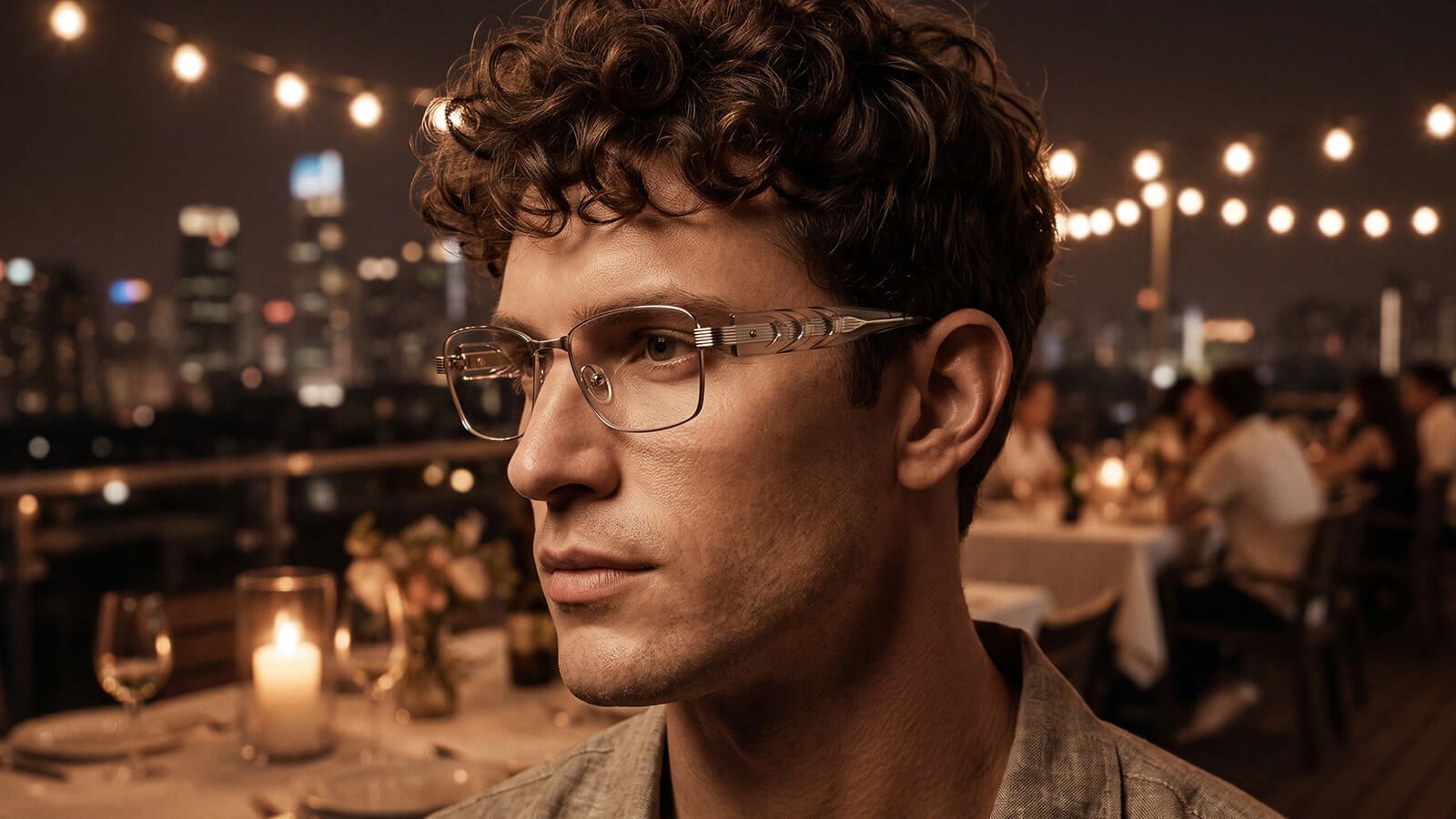 man wearing minimalist outfit with exposed screw glasses