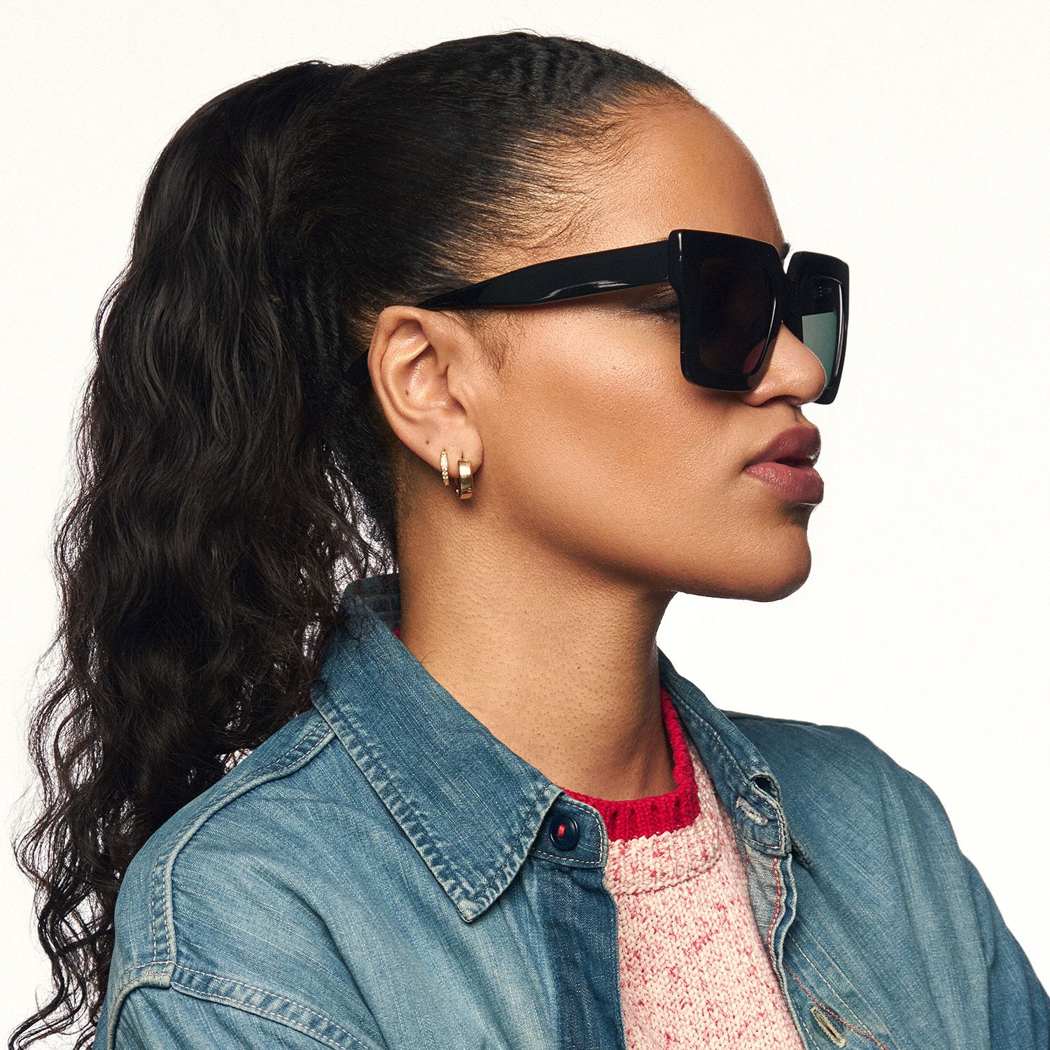 model wearing Charisse - Square Black Sunglasses 2