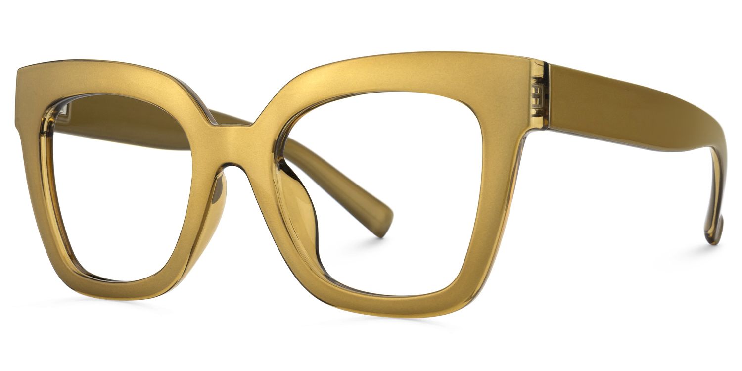 Naila - Square Yellow Eyeglasses by Vooglam - Front View