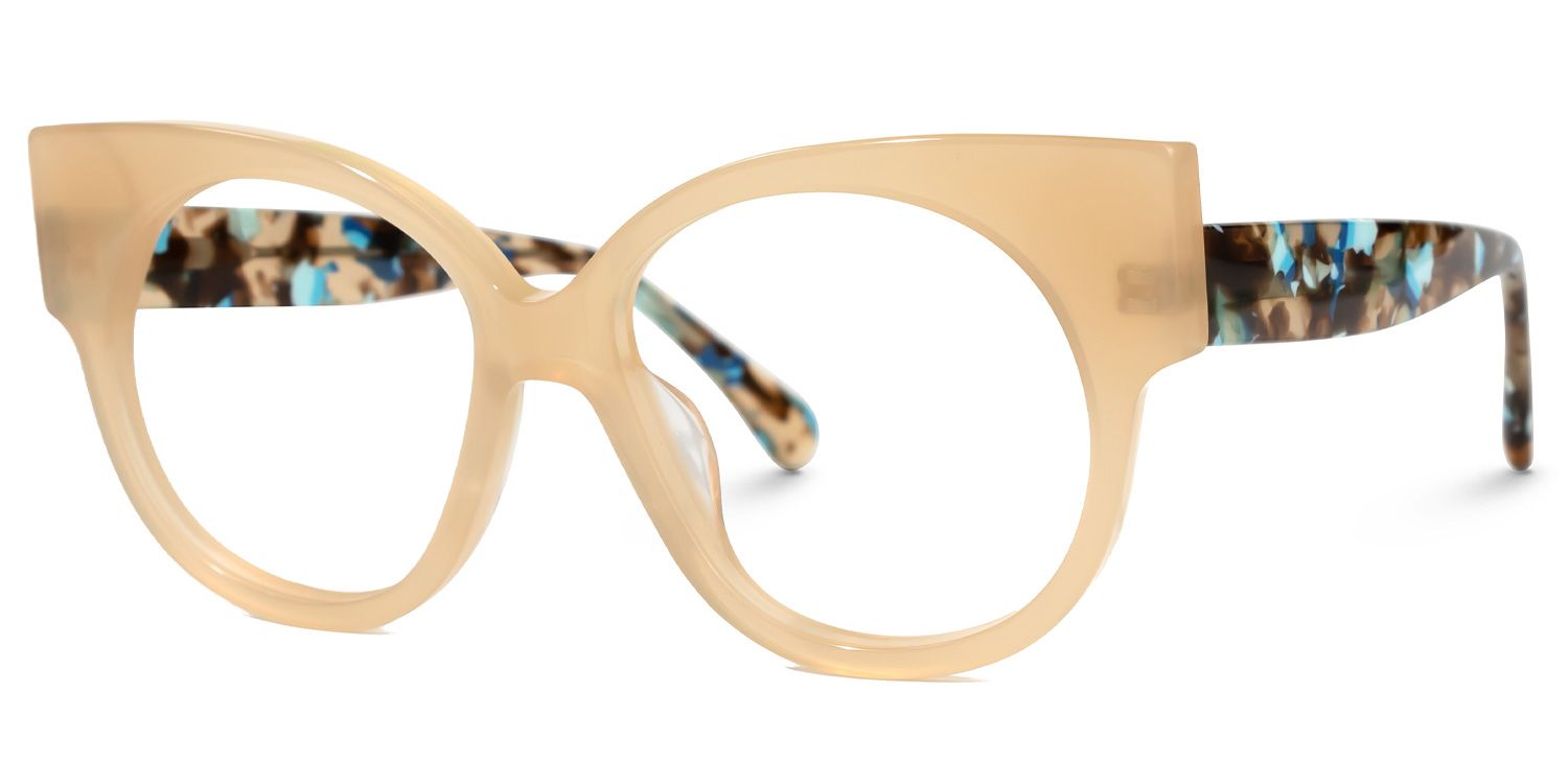 Kineks - Round Champagne Eyeglasses by Vooglam - Front View