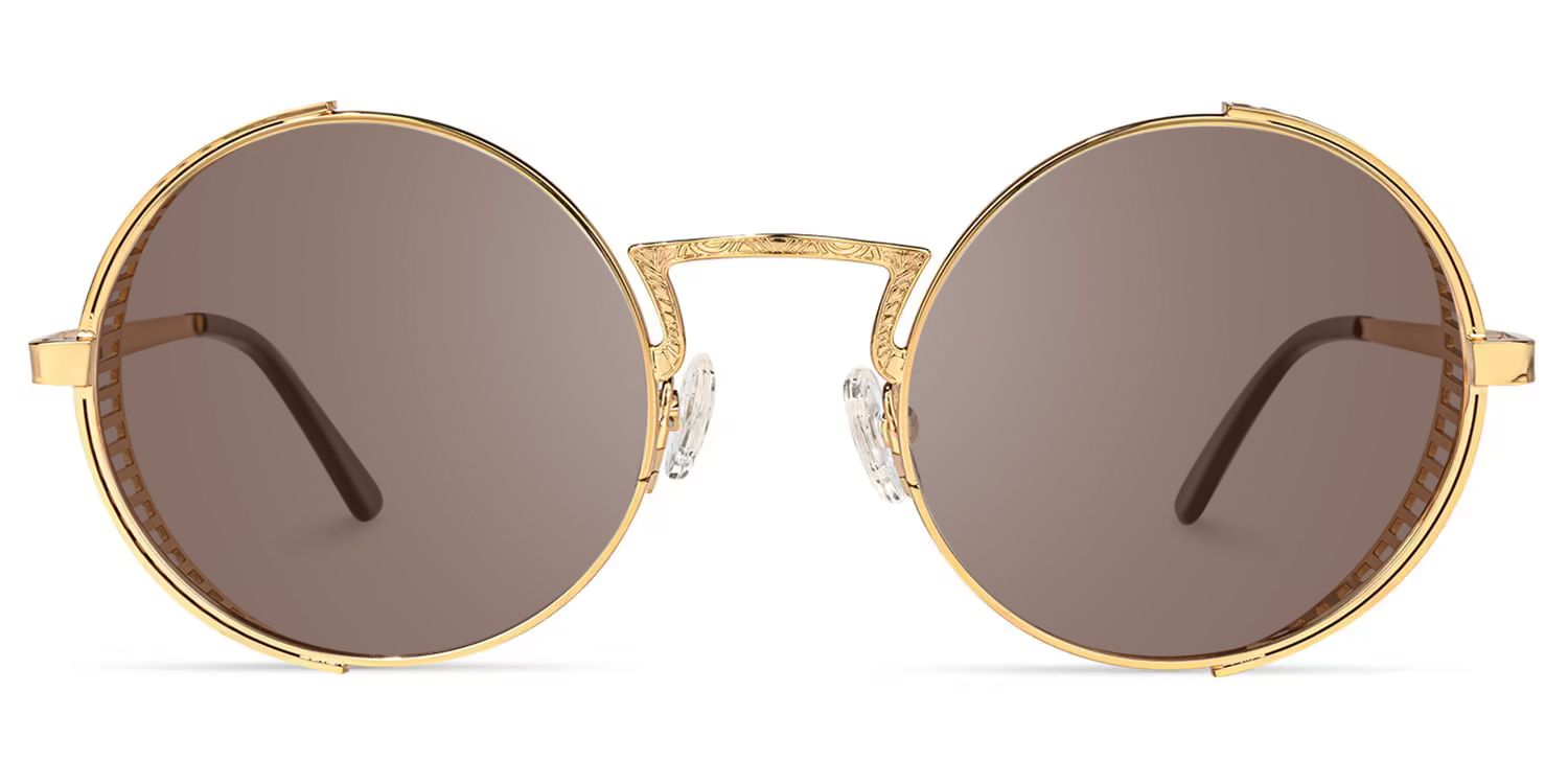 Rojas - Vintage-inspired Gold Round Sunglasses | Vooglam Angle View