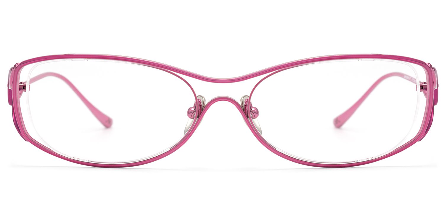 Frame Size of Okinawa - Pink Metal Hollow Design Oval Glasses | Vooglam