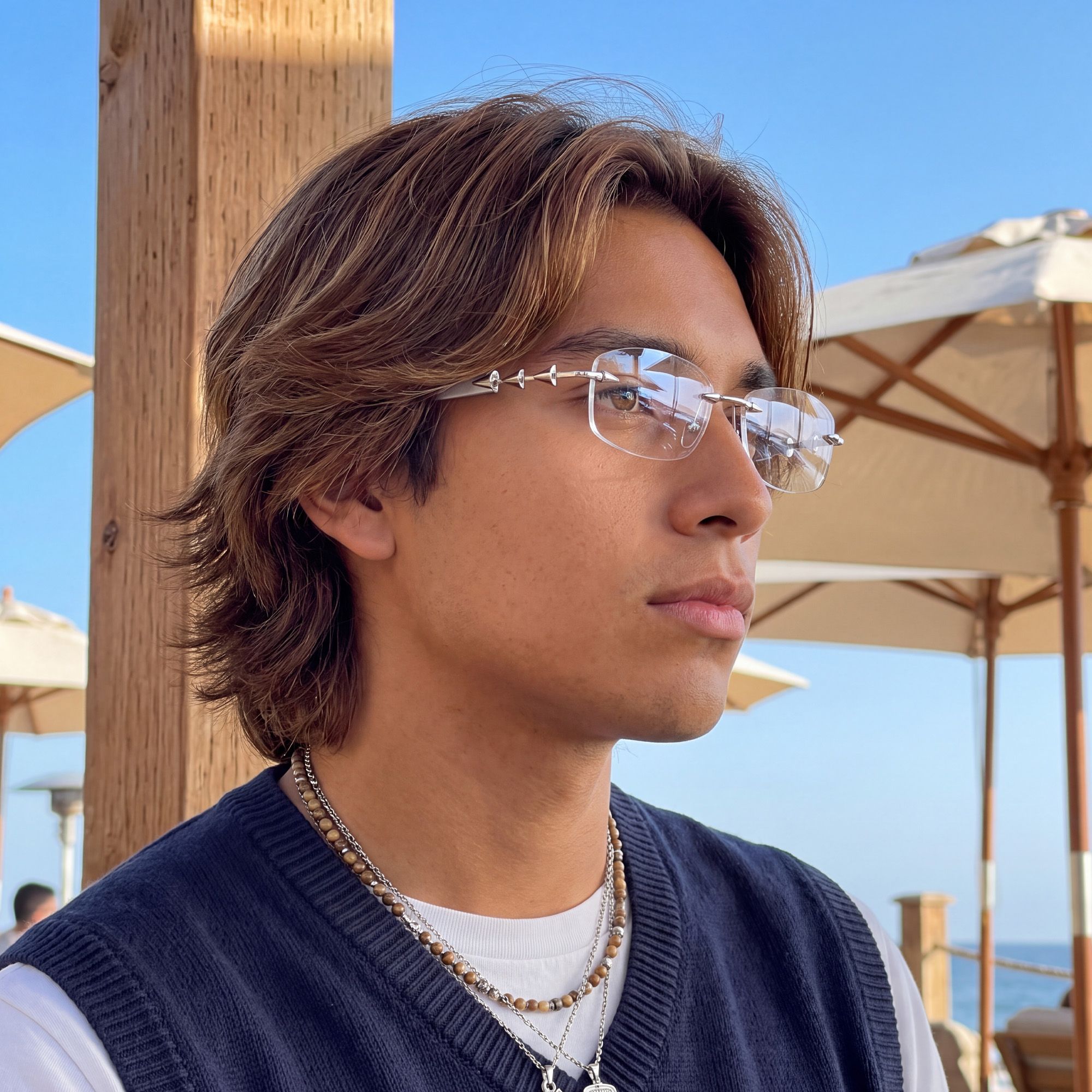 Explore the design story of Fracture - Silver Grey Rimless Spike Glasses | Vooglam 3