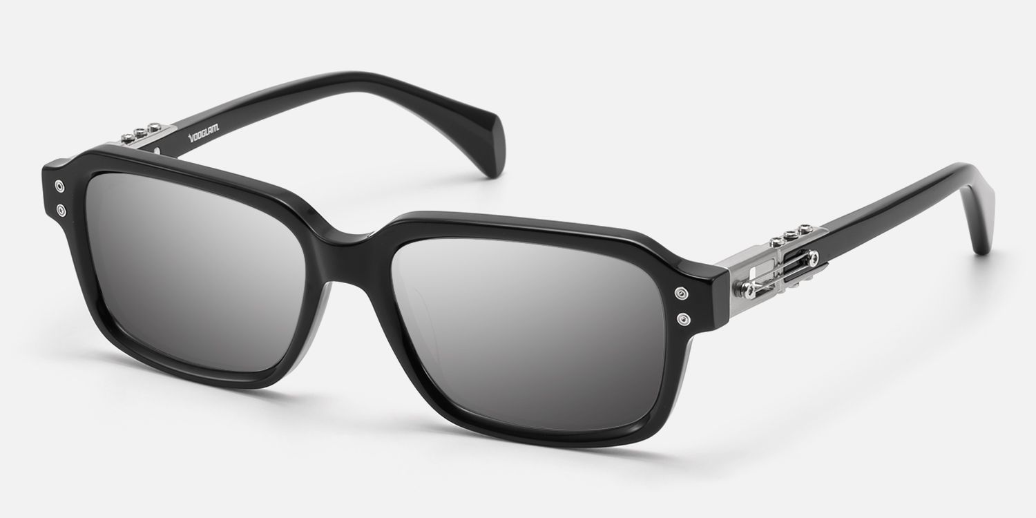 Anacortes - Mirrored Black Guitar Temple Shades | Vooglam Front View