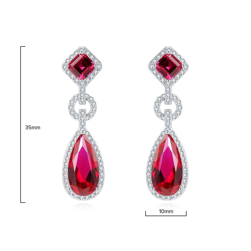 Glamorous Ruby Red Waterdrop Pierced Earrings by Vooglam - Angle View