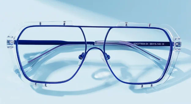 transparent blue linear geometric glasses