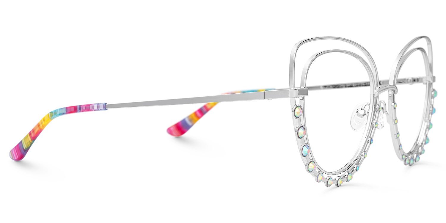 Odilia - Cat Eye Silver Eyeglasses by Vooglam - Product View 4