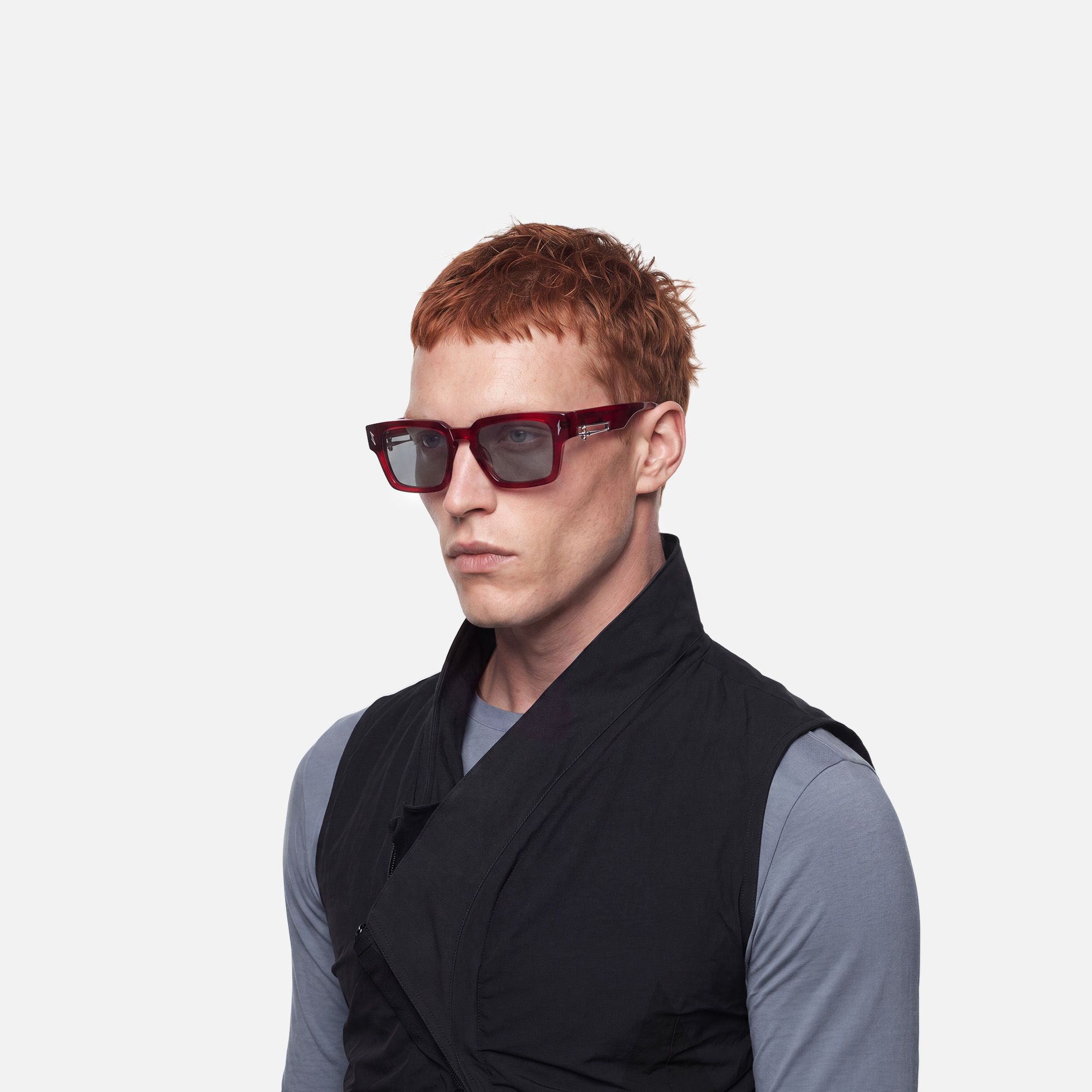Stiletto - Red Sword Rectangle Sunglasses | Vooglam On Model 4