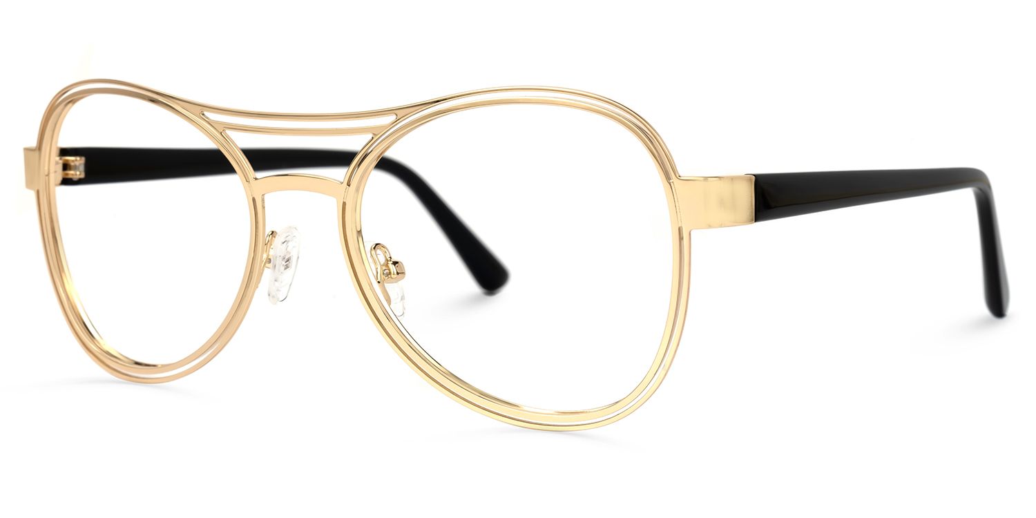 Adjatay - Aviator Gold Eyeglasses | Vooglam Front View