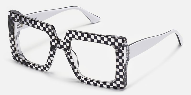 Ferial - Square Black & Crystal Checkered Glasses