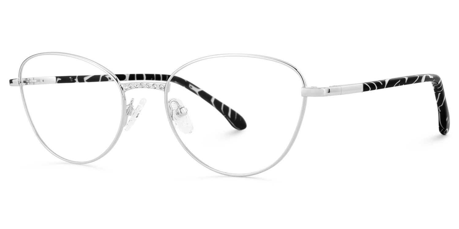 Starlette - Cat Eye Silver Eyeglasses | Vooglam Front View