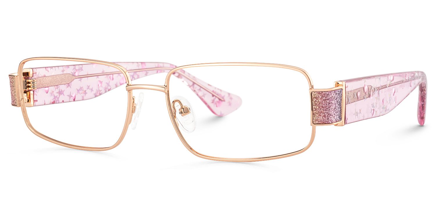 Alexandra - Rectangle Pink Eyeglasses by Vooglam - Front View
