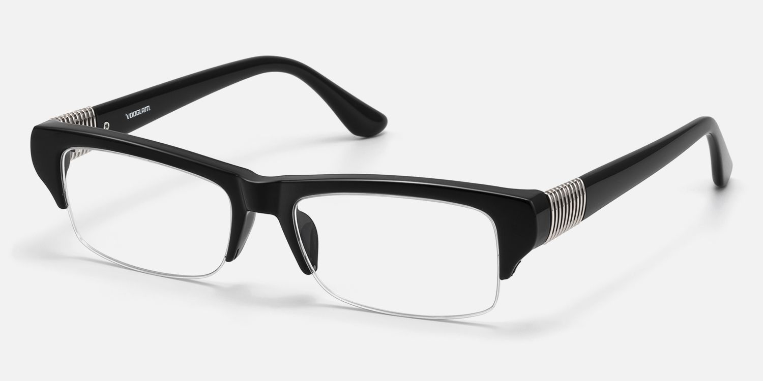 Kairo - Black Semi Rimless Acetate Glasses | Vooglam Front View