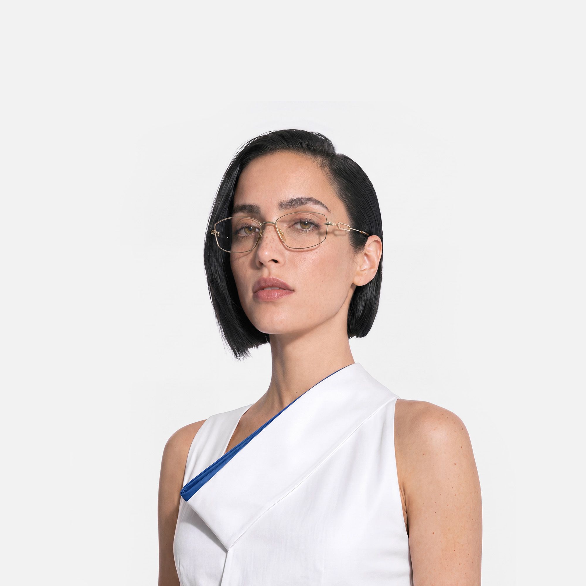 Bladework - Narrow Metal Gold Safety Pin Glasses | Vooglam On Model 3