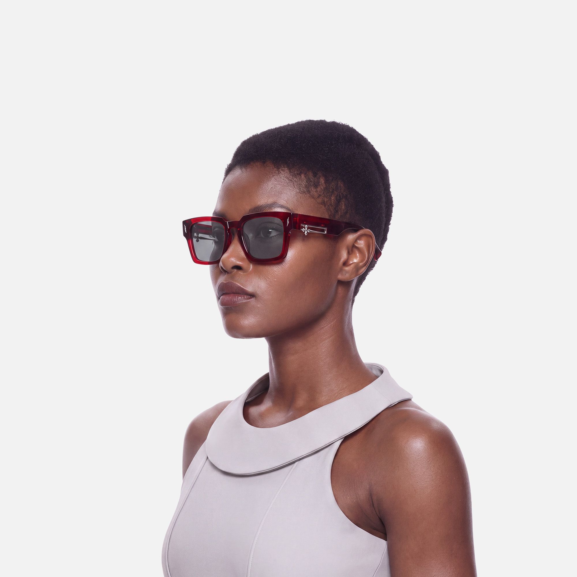 Stiletto - Red Sword Rectangle Sunglasses | Vooglam On Model 3