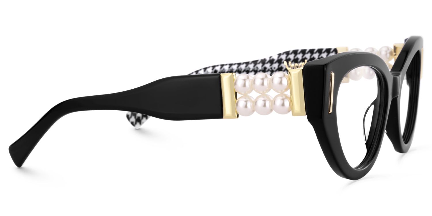 Sadah - Retro Black Cat-Eye Glasses Houndstooth Arms by Vooglam - Product View 4