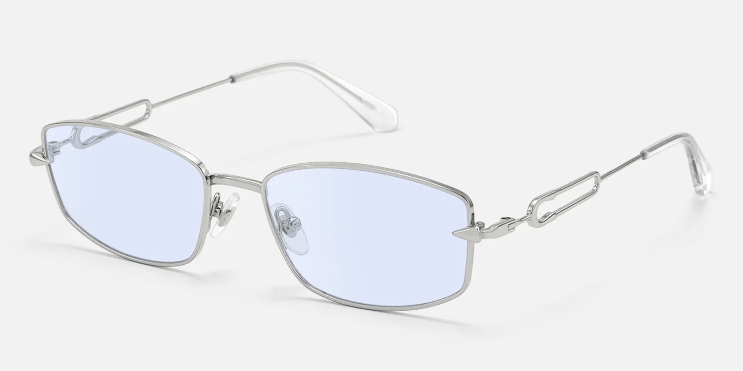 blue tinted lenses silver metal sunglasses
