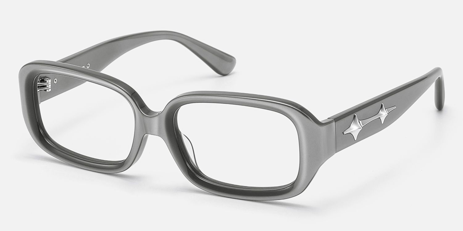 Prism - Pearlescent Silver Star Rectangle Glasses by Vooglam - Front View